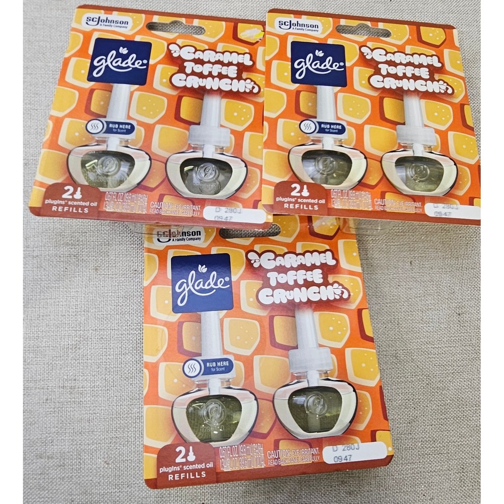 Glade PlugIns Scented Oil Refills Caramel Toffee Crunch 6 Count Lot of 3 Packs‎